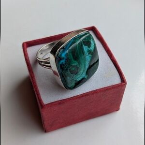 Handcrafted Chrysocolla Malachite Oversized Square Ring (8)